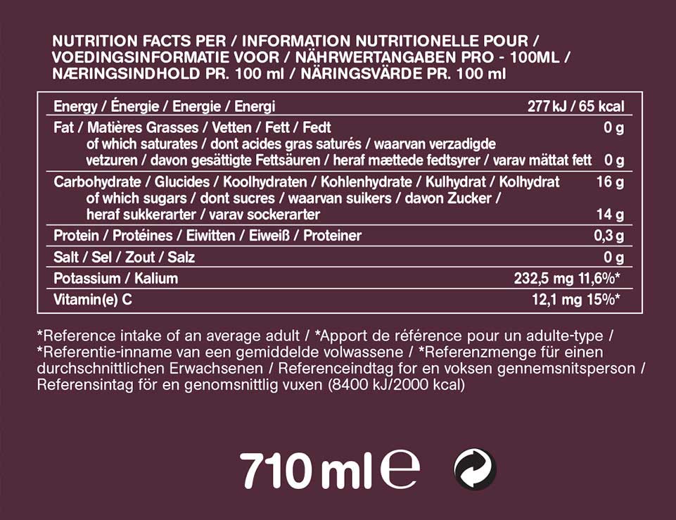 100% pomegranate juice red nutrition label